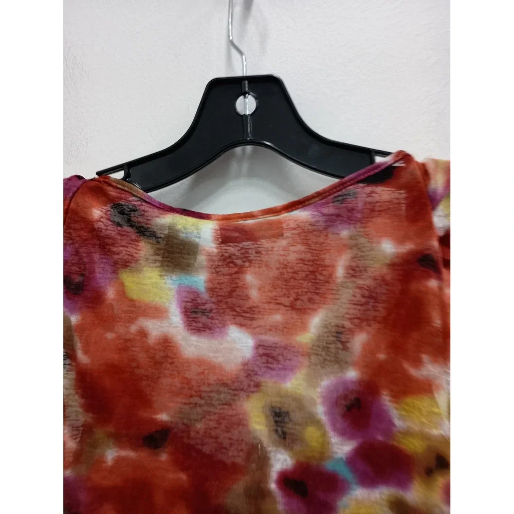 New York & Company VTG Y2K Babydoll Tank Top Womens‎ Large Orange Floral Ruffle